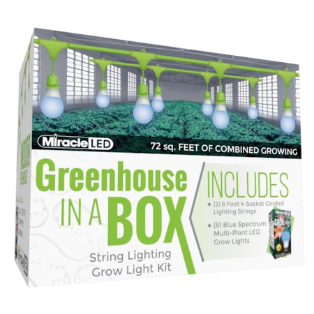 Miracle Led 4-Socket Greenhouse in a Box Grow Light Kit- Blue Spec. 12W Replace 150W Grow Bulbs, 2PK 802261